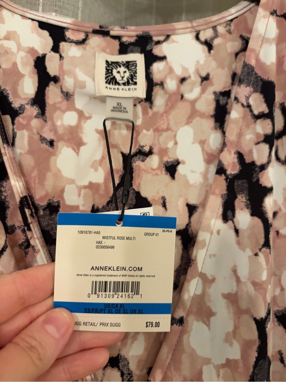 Anne Klein | Pink and Black Floral Wrap-Style Top XL NWT - Picture 2 of 6